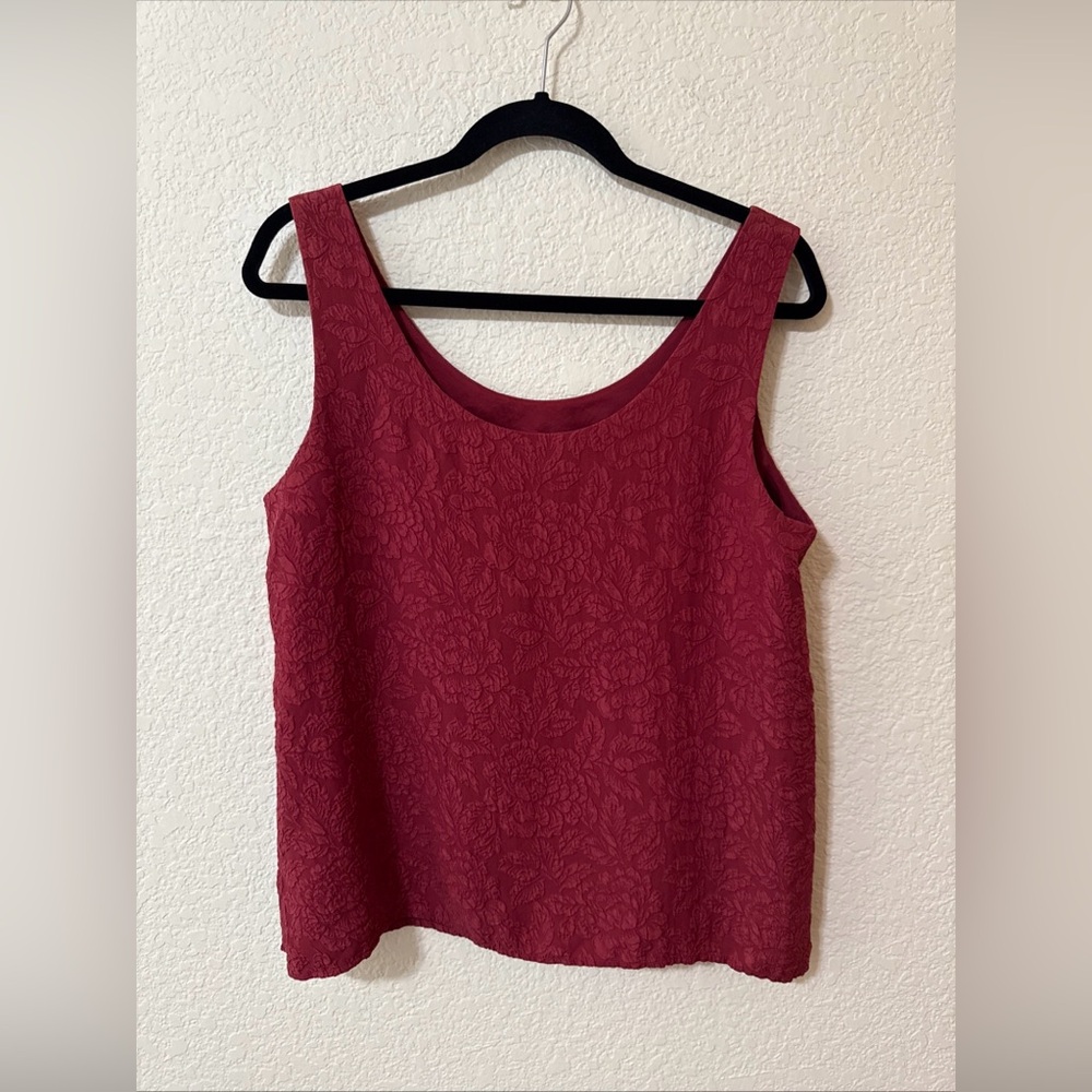 Vintage Express Shell Tank Top Sz L 100% Silk Floral Textured Y2K Babydoll Red